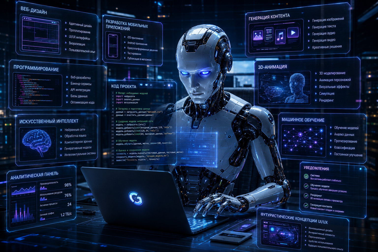 Создание веб-сайтов, IT курсы, онлайн образование · AI-фотография 1: нейросетевая визуализация
